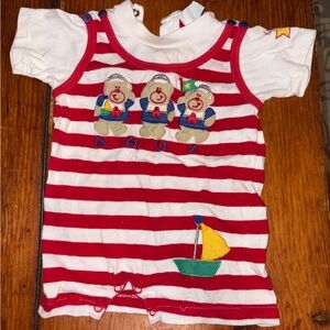 Vintage Red and White Striped Baby Romper